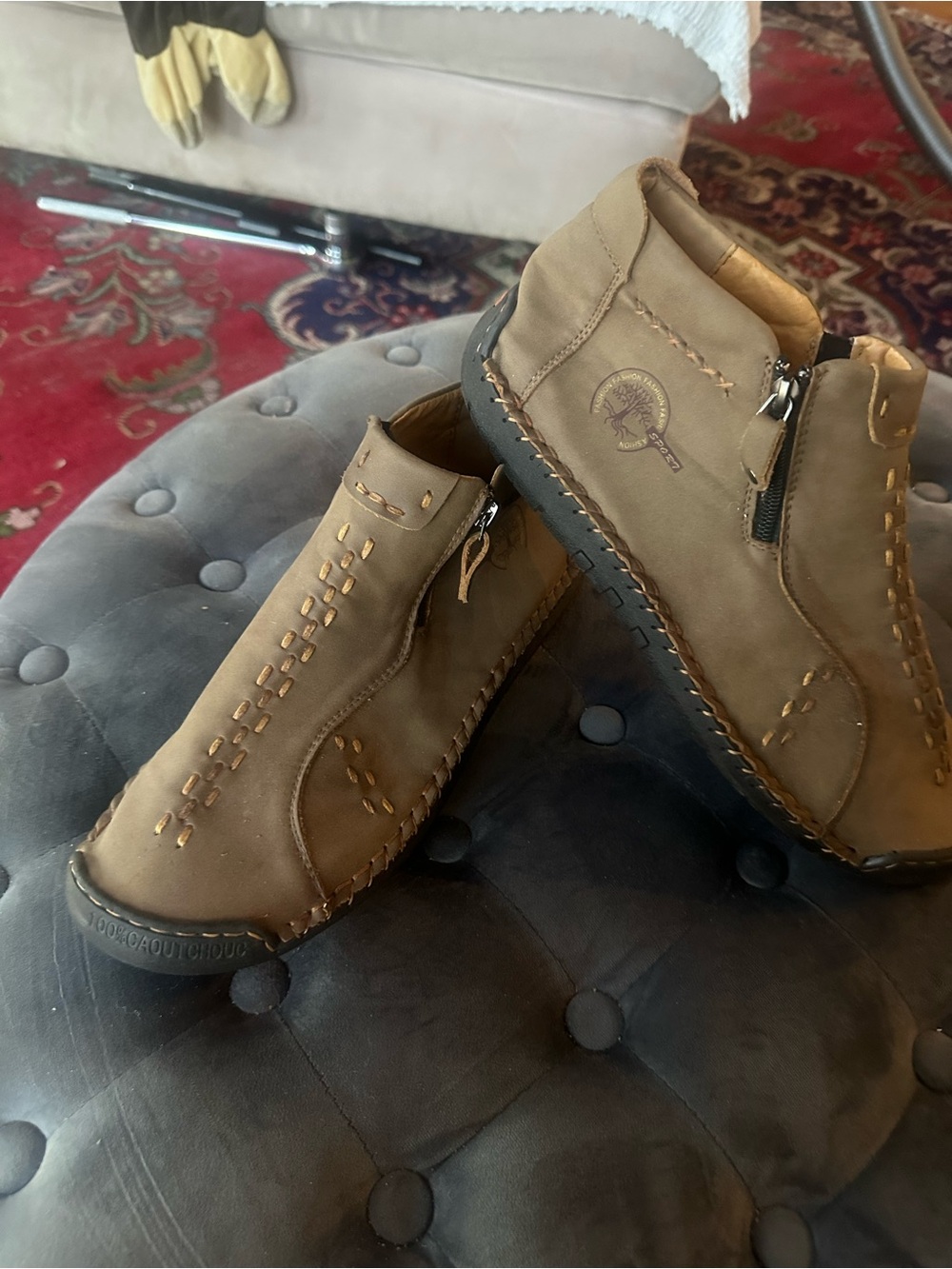 Brown Leather Casual Zip Moccasin Shoes for Men